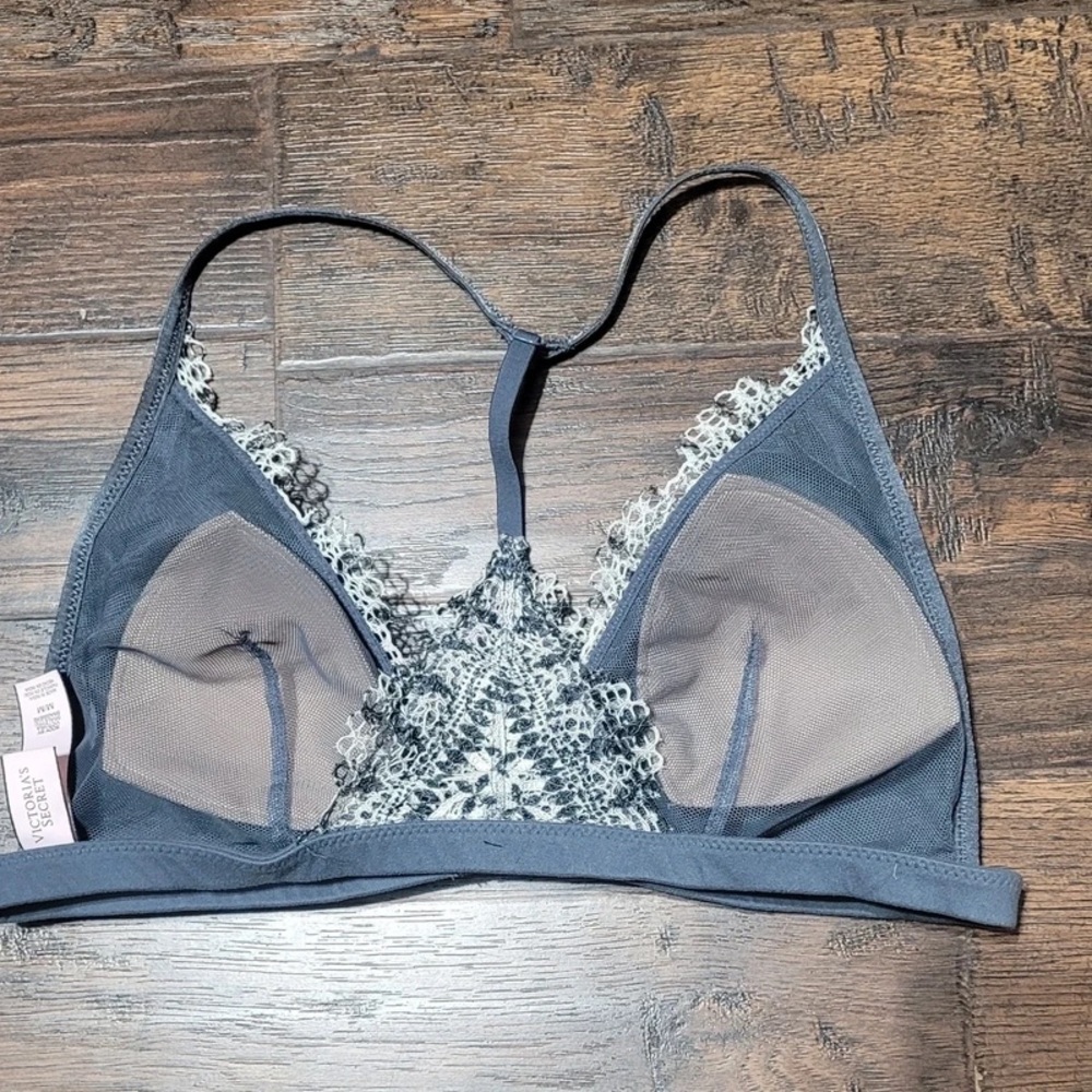 Lace Triangle Bralette in Gray and Cream - Picture 4 of 4